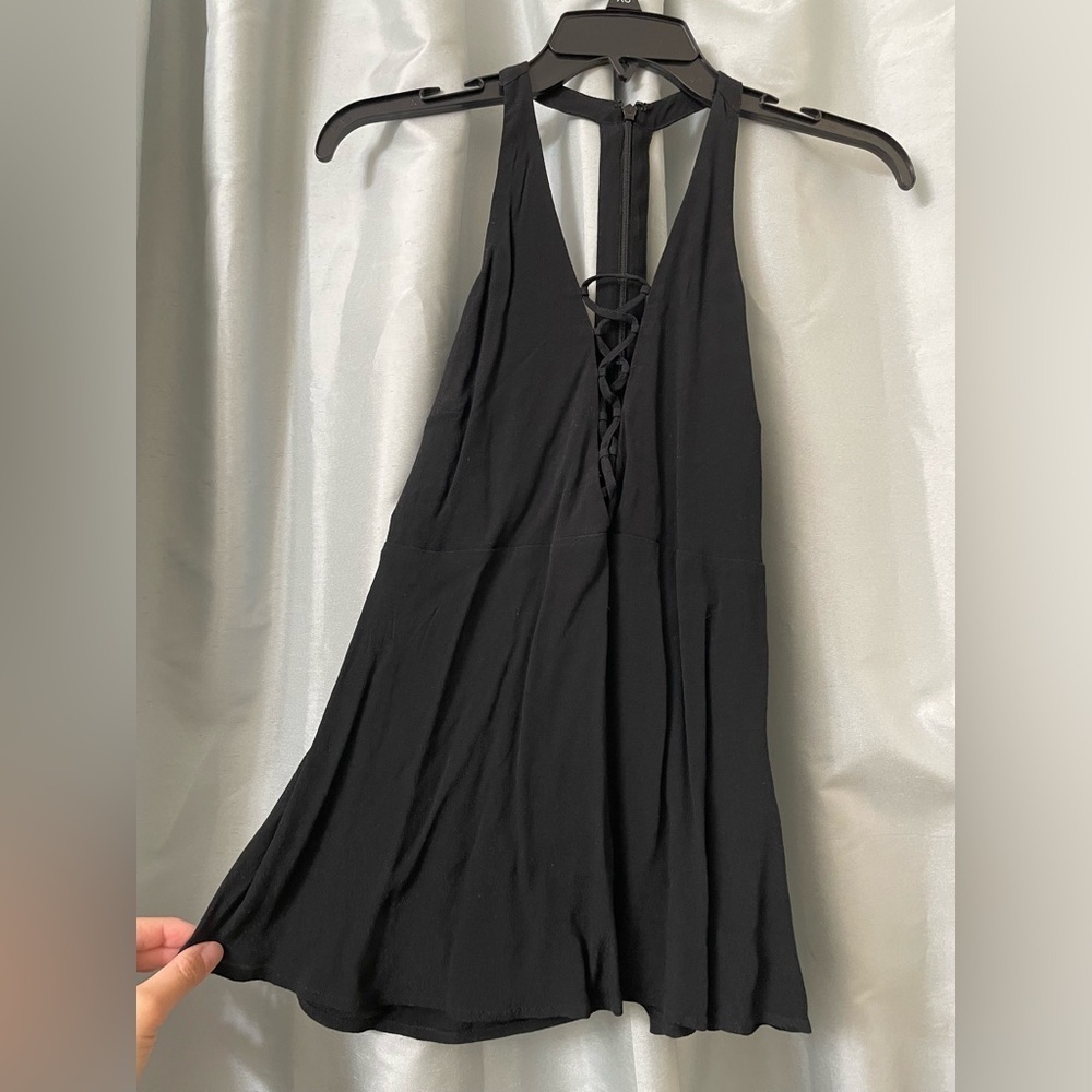 Black Halter Tank Top with Lace-Up Detail NWT XS Express